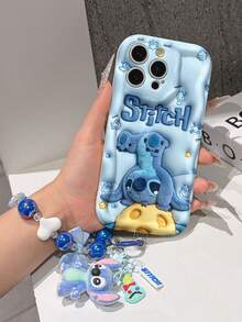 Estuche de teléfono autorizado por Disney - Set con cadena, Estuche de teléfono 3D de Stitch de Lilo y Stitch talla grande una pulsera 3D de silicona de Stitch con anillo metálico desmontable, con patrón de Stitch y Angel, compatible con iPhone 17/16/15/14/13/12/11/XS/XR/X Plus Pro Max, un estuche de teléfono de dibujos animados con estilo, la opción de regalo perfecta, protección de teléfono, funda de teléfono duradera, un gran regalo para amigos y familiares. - Blanco - Ver 4
