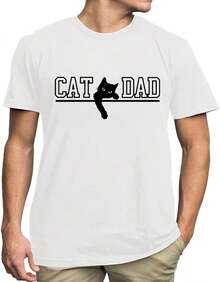 Camisetas de Gato para Hombre, Camiseta Divertida para Papá de Gato, Regalos para Papá, Camiseta de Verano con Estampado Gráfico de Animales, Camiseta Casual de Algodón Puro a la Moda, Camiseta Básica de Manga Corta Holgada para Adolescentes, Mujeres y Señoritas, Versátil para Uso Diario,  Urbana, Escolar, Vacaciones, Viajes, Citas, Ropa Casual para Salidas al Aire Libre. - Blanco - Ver 1