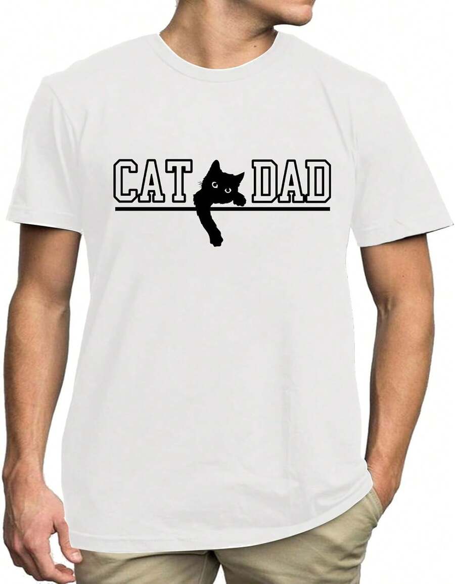 Camisetas de Gato para Hombre, Camiseta Divertida para Papá de Gato, Regalos para Papá, Camiseta de Verano con Estampado Gráfico de Animales, Camiseta Casual de Algodón Puro a la Moda, Camiseta Básica de Manga Corta Holgada para Adolescentes, Mujeres y Señoritas, Versátil para Uso Diario,  Urbana, Escolar, Vacaciones, Viajes, Citas, Ropa Casual para Salidas al Aire Libre. - Blanco - Ver 1