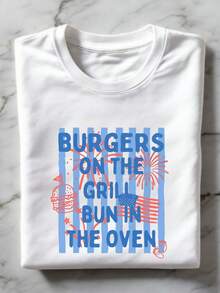 4th Of July Pregnancy T-Shirt, Burgers On The Grill Bun In Oven Shirt, Patriotic Baby Reveal Tee, Independence Day Maternity Gift, Patriotic Mom Shirts TF3408 - 白色 - 查看 1