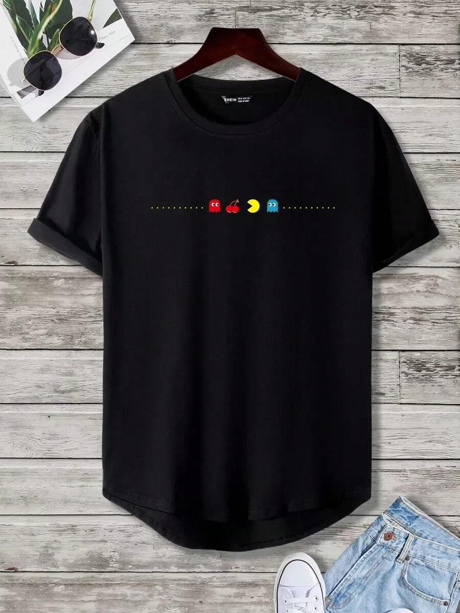 1pscManfinity Homme Camisetas de algodón para hombre con corte ajustado, cuello redondo, mangas cortas, gráficos lindos para uso casual de verano hechas de poliéster100%cotton100% Cotton100% Cotton100% Cotton - Negro - Ver 1