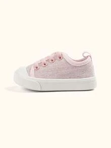 1 Pair Girls Pink Low-Top Easy On/Off Cloth Shoes, Lightweight Soft Sole Walking Shoes, Breathable Comfortable Casual Toddler Baby Shoes Suitable For Daily Kindergarten, Outdoor Activities, Picnic And Party Wear - Pink - View 8