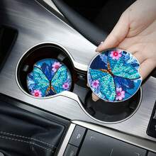 2pcs DIY Diamond Painting Car Cup Coasters, 2.8 Inch Anti-Slip Coasters, Universal Car Interior Decor, Shiny Feminine Style, Multipurpose For Car, Home And Office Desk - View 5