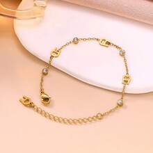 1 chiếc vòng tay chữ A bằng thép không gỉ đính đá Zirconia, phụ kiện thời trang hàng ngày dành cho nữ. - Vòng tay hình chữ A - Xem 3