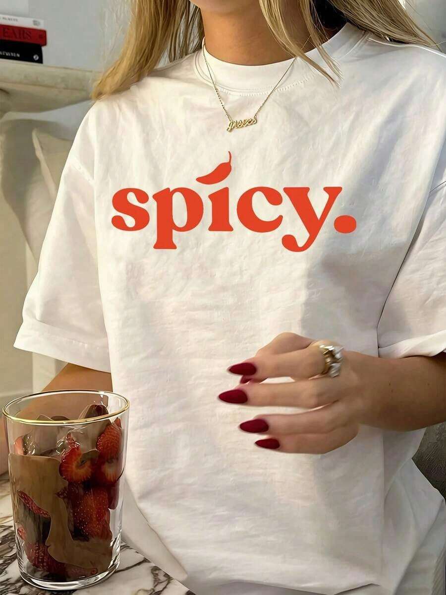 1 pieza de camiseta picante Y2k, camiseta corta de mujer con estampado de chile, camiseta corta estilo años 90, estética de verano para chicas, eslogan de los años 90, Y2k peculiar, camiseta estética, camiseta roja estampada. 180g 100% algodón, todos los diseños están impresos. Unisexo. - Blanco - Ver 1