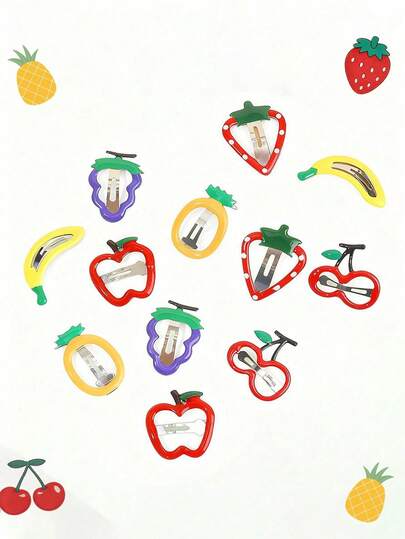12pcs Fruit Hair Clips For Girls, Strawberry&Cherry&Apple Bobby Pins Cute Fruits Hair Barrettes For Spring&Summer Vacation And Casual Daily Wear, Suitable Alligator Clips Cute Sweet Headdress Teens Hair