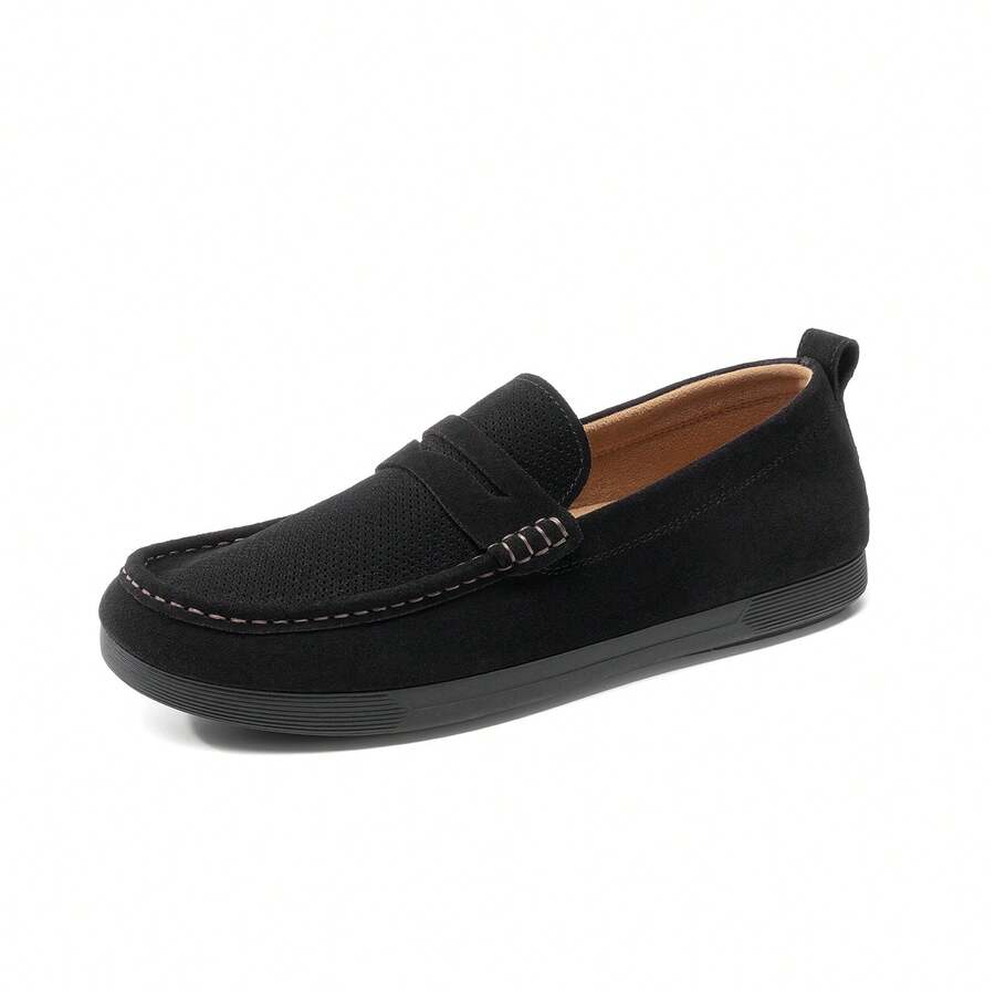 Men's Penny Loafers Suede Leather Moccasins Casual Driving Shoes Slip-On Lightweight Comfortable Shoes - 黑色 - 查看 1
