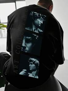 Fashionable Men's T-Shirt With Print - 黑色 - 查看 2