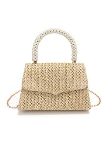 Straw Beach Envelope Design Party/Wedding Clutch Bag, Women Handbag With Chain Shoulder Strap, Velvet Fashion Wallet - Gold - View 8