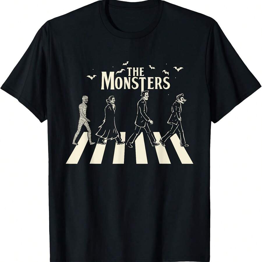 The Monsters - Funny Monsters Crossing The Road T-Shirt - Black - View 1