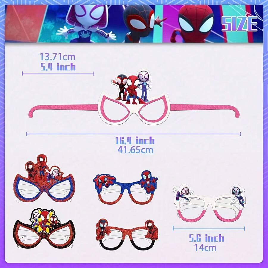 Marvel 6 chiếc kính giấy hình Người Nhện và những người bạn tuyệt vời của anh ấy, dùng trang trí tiệc sinh nhật, mặt nạ mắt và đạo cụ chụp ảnh. - Nhiều màu - Xem 1
