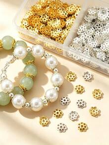 1000 chiếc/hộp Hạt kẹp hình hoa màu vàng/bạc, hạt đệm hình hoa, nắp hoa cho mặt dây chuyền, nắp hạt hình hoa, cốc đựng hạt, nắp tua rua, đế khuyên tai, phụ kiện cố định hạt, phụ kiện cố định miếng đệm, đầu nối hình hoa, hạt rời - Bộ cánh hoa vàng + bạc - Xem 4