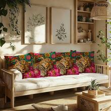 1 Stück/4 Stücke Kissenbezug im Boho-Stil mit Leopardenmuster, einseitig Muster, 40*40cm, 45*45cm, 50*50cm, geeignet für Sofa, Wohnzimmer Dekoration, Alltagsgebrauch - Verschiedenfarbig - Übersicht 2