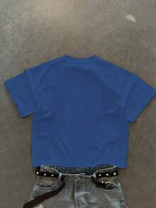 Men's Round Neck Letter Print Casual Versatile Daily Wear Short Sleeve T-Shirt - Blue - View 2