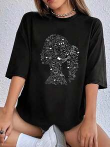 Camiseta de Mujer Estilo Vintage Urbano UniWoman In Science - Estudiante de Química, Bióloga, Química - 100% Algodón, Diseño Divertido de Navidad, Camiseta de Mujer, Estampado de Copo de Nieve y Árbol de Navidad Familiar, 100% Algodón Transpirable - Negro - Ver 8