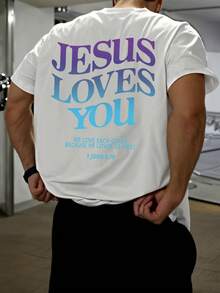 Camiseta de hombre "Te amo" |   Camiseta ligera de manga corta con cuello redondo y mensaje religioso, adecuada para la iglesia, el gimnasio, el senderismo y el uso casual - ropa cómoda y lavable a máquina, disponible en tallas grandes. - Blanco - Ver 1