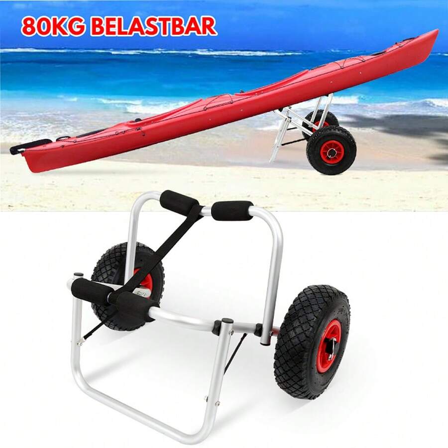 Kayak Trolley Faltbarer Bootsanhänger für Surfbretter Professionelle Erweiterungen SUP Kanu Trolley Angelkajaks Kajak für Alle Bootsbaue Faltbares Boot Kanu Pneumatikreifen Bootsanhänger Trolley Aluminium Scupper Stütze SUP Spanngurt 80Kg - A - Übersicht 1