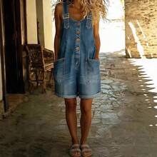 Women's High Waisted Denim Overalls Loose Fit Slimming Summer New Short Shorts Popular Style Denim Jumpsuits For Women - trắng - Xem 5