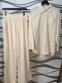 Women's Set Consisting Of A Long-Sleeved Shirt And Cotton Pants. - Rượu sâm banh - Xem 2