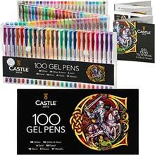 Castle Art Supplies 100 Gel Pen Set with Case for Or Adult Coloring Books Drawing Scrapbooking Writing - Kit Includes Swirl Pastel Metallic Glitter and Neon Smooth Fine Tip Gels - Multicolor - Ver 2
