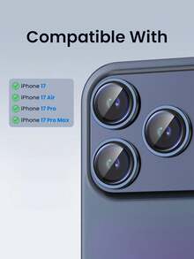 MIGAE 3pcs - (Blue) 18 Pro/18 Pro Max/17 Pro/17 Pro Max Camera Lens Protector, 1:1 Original Camera Lens Protector, 9H Tempered Glass Anti-Explosion, Original Metal Style Ring, High Definition Anti-Scratch Lens Cover, Easter, Spring, Summer, Phone Accessories, Suitable For Phone Cases - Navy Blue - View 3