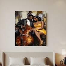 Enmarcado Póster de lienzo con marco de  para pareja elegante en 2D, 1 pieza, , pintura romántica con temática musical para el Día de la Madre, regalo de San Valentín, decoración del hogar para interiores y exteriores (estilo moderno/clásico/art déco), decoración africana para el hogar, acento artístico para la habitación. - Enmarcado - Ver 4