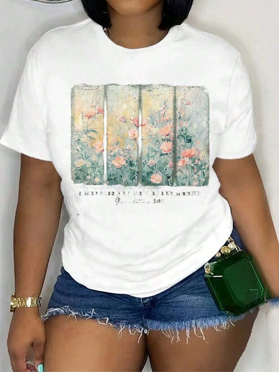 1 camiseta cristiana con el texto "Sus misericordias son nuevas cada mañana", camiseta con versículo bíblico, regalo religioso para mujeres, camiseta floral de Jesús, fe cristiana, 180g, 100% algodón, los diseños están impresos. Unisexo. - Blanco - Ver 1