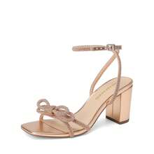 Women Bow Knot Rhinestone Chunky High Heeled Sandals Fashion Open Toe Slingback With Ankle Buckle High Heeled Sandals Comfortable Dress Summer Shoes For Wedding Party Bridal Prom - 香檳色 - 查看 4