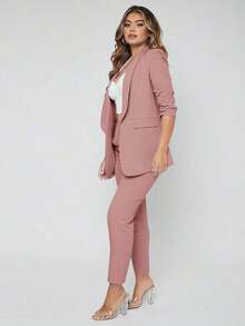 Traje de blazer con cuello de chal y pantalones para otoño/invierno - Rosa vieja - Ver 5
