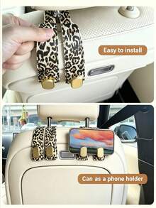 Car Seat Headrest Hooks, Hidden Dual Hooks, Faux Leather And Zinc Alloy Material, Heavy Duty ABS Hooks, Suitable For Car Back Seat Storage, Handbags, Shopping Bags And Wallets - Leopard Print - View 6
