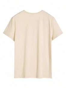 Camiseta de manga corta de cuello redondo con estampado gráfico sencillo, versátil y casual para uso diario y trayectos, para hombre, verano100% Cotton - Albaricoque - Ver 3