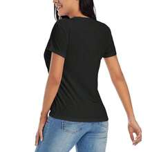 Camiseta de mujer moderna, informal, para fiestas y para estar en casa, 100% algodón, corte holgado..corteholgado. Camiseta gráfica de mujer "Soy una mujer sencilla" - Diseño de café, huellas de pata y vino, con estampado blanco, top casual de manga corta y cuello redondo, lavable a máquina, camiseta de verano y primavera, camisetas de mujer - Estilo vintage urbano unisex, camiseta de algodón holgada de manga corta y cuello redondo. - Negro - Ver 3