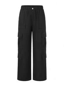 Pantalones cargo negros con múltiples bolsillos y botones, de estilo elegante y lindo Y2K, ligeros, adecuados para volver al colegio, graduación, club, fiesta de cumpleaños, Halloween, Acción de Gracias, concierto, gimnasio, playa, oficina, uso diario, al aire libre, deportes, aeropuerto, calle, Día del Maestro, primavera, verano, otoño, invierno - Azul Klein - Ver 9