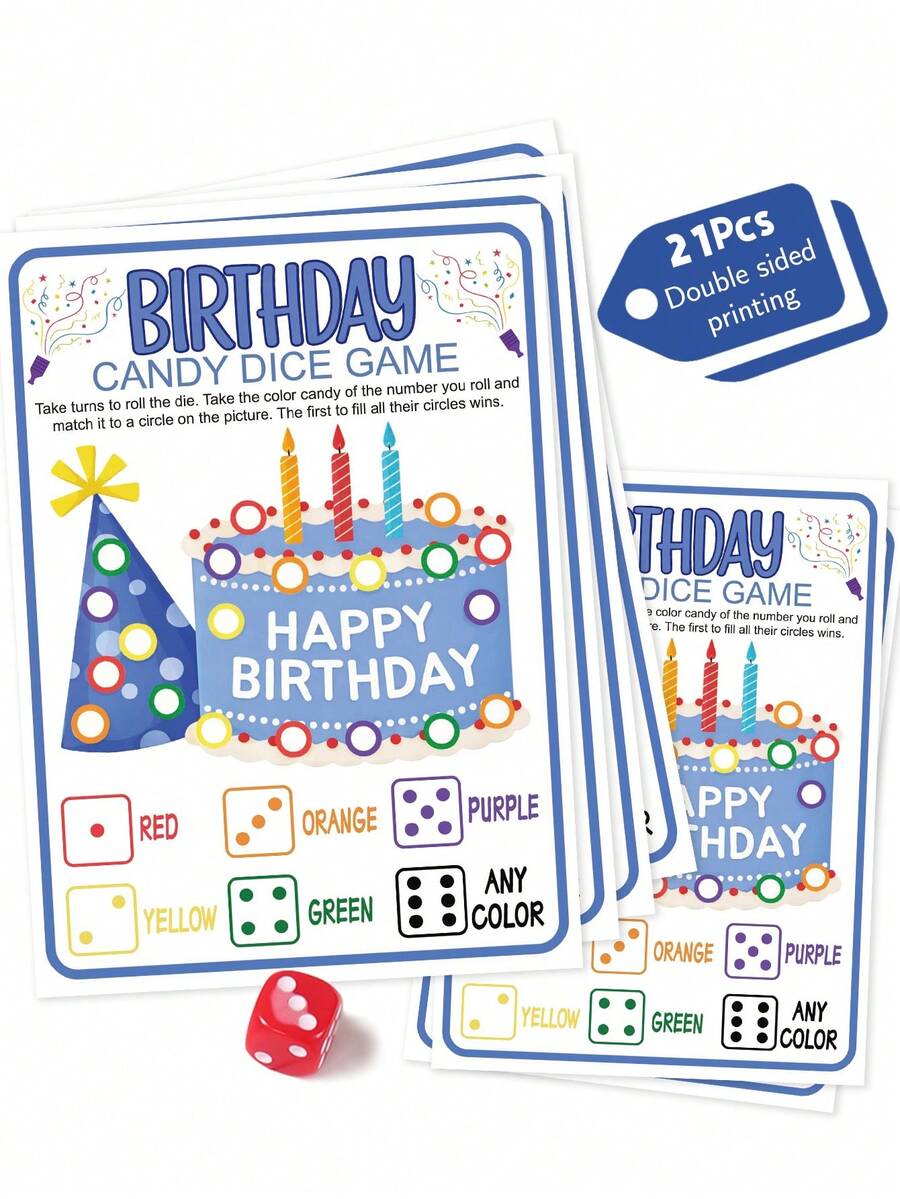 21pcs/Set Blue Birthday Party Game Cards, Bithday Gift Cards For Candy Dice Game, Happy Birthday Party Game Props For Baby Shower Party Supplies - Birthday Night Game Ideas, 1st Birthday Party Decor, Gender Reveal Decor, Birthday Party Supplies, Party Favors - Baby Blue - View 1