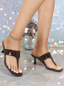 Sandal Hak Tinggi Cokelat 7cm, Sepatu Formal Pesta Pernikahan dengan Ujung Lancip dan Tali Belakang - Coklat - View 3