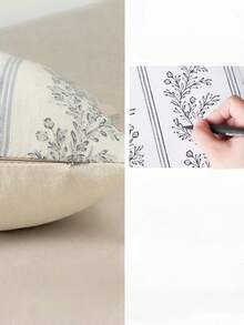 2 件装复古条纹花卉装饰枕套，植物图案抱枕套，现代农舍家居装饰 - 棕色 - 查看 2