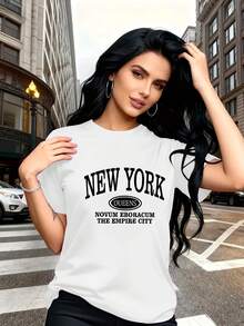 Soft 100% Cotton Letter Print T-Shirt, Breathable And Fashionable, For Family Trips, Campus, Casual Wear, Everyday Wear, Sister Sets, Versatile T-Shirt 5814, Breathable Cotton T-Shirt, Goes With Everything. - 白色 - 查看 6