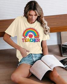 Playera "Bruh We Back First Day of School" para mujer, playera de regalo para maestros para regresar a clases. - Albaricoque - Ver 3