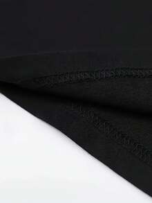 Talla grande, camiseta de verano casual de cuello redondo para mujer de talla grande con estampado de letras, top versátil para el día a día, ropa de mujer de talla grande, camiseta cómoda de algodón. - Negro - Ver 3
