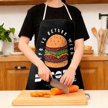 1pc Hamburger Pattern Printed Apron, 100% Polyester, Sleeveless With Neck Strap, Suitable For Cooking, Baking And Entertainment, Great For Home Kitchen, Party, Outdoor BBQ, Baking Apron | Vibrant Apron | Polyester Apron | Printed Apron - Multicolor - View 2