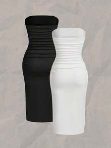 Vestido sin tirantes de mujer con tejido de punto colorido - Multicolor - Ver 2