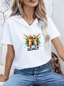 Women's Y2K Style Activewear With US-Mexico Striped Pattern, Loose Fit Hooded Sweatshirt, Soft And Comfortable Top, Stylish And Fashionable, Short Sleeve Hoodie - 黑色 - 查看 6