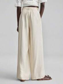 Pantalones de pierna ancha para mujer 2026SS, pantalones casuales y sueltos con cintura plisada, adecuados para estilo bohemio, Ibiza, vacaciones, festivales, invitados de boda, oficina, maestros, vuelta al colegio, con bolsillos, ajuste relajado, elegante estilo urbano chic, pantalones versátiles para primavera/verano - Caqui 2 - Ver 4