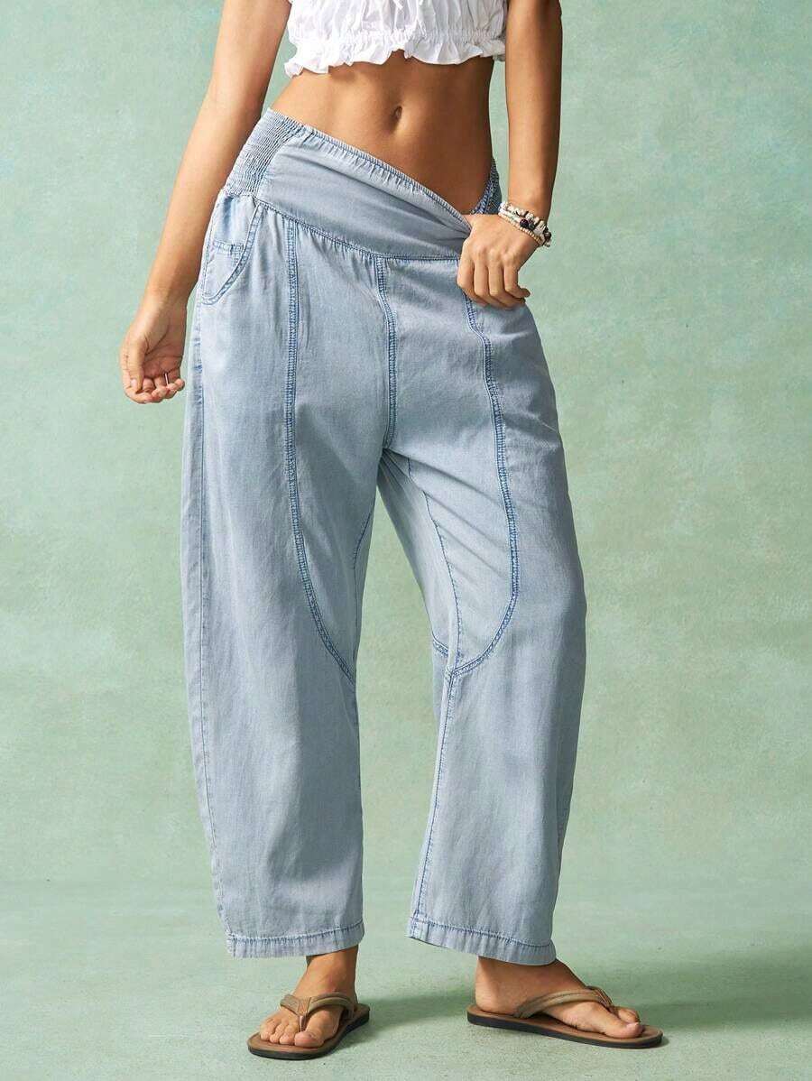 BohoFeels Pantalones acampanados de unicolor casual de vacaciones para mujer - Lavado ligero - Ver 1