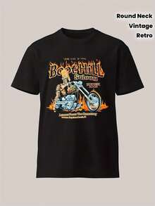 Boot Hill Saloon Skeleton Chopper Flames Vintage Biker Crew Neck T-Shirt, Suitable For Motorcycle Enthusiasts And Rockabilly Fans. Comfortable, Retro Motorcycle Clothing, A Great Gift (Unisex). A Short-Sleeved T-Shirt Suitable For Home, Everyday Wear, Parties, And Travel, Perfect As A Gift For Friends Or Family. - 黑色 - 查看 6