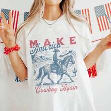 Camiseta de Mujer Estilo Americano, Holgada, de Verano, Vintage, para el 4 de Julio, con Estampado Gráfico Divertido 'Derramando el Té Desde 1773', Estilo Hippie - Blanco - Ver 1