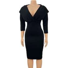 Sexy Fitted Dress For Women, Plus Size, European And American Style, New For Spring 2026, V-Neck And Solid Color - 黑色 - 查看 3