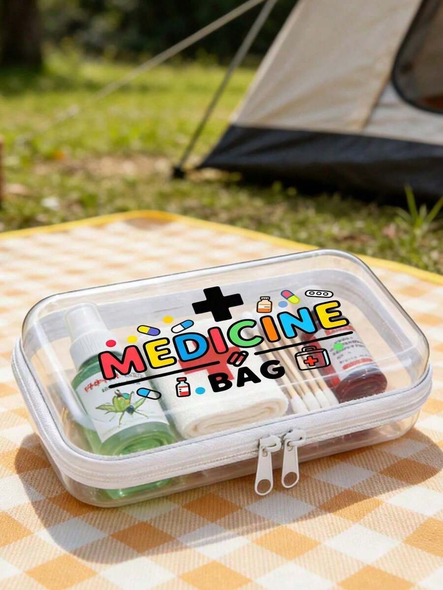 新款医用图案透明硬质拉链保护套，医用包，洗漱包，PVC旅行收纳袋 - 轻便防褪色化妆品洗漱包，硬质塑料拉链袋，透明拉链袋
