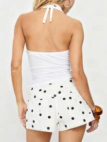 Women Summer Rivet Halter Top Sleeveless Open Back Asymmetrical Slim Fit Tank Top Y2K Party Going Out Shirts - 白色 - 查看 2