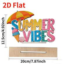 1/2pcs Summer Wooden Tabletop Decor Set - "Summer Vibes" & "Hello Summer" Tropical Coastal Style Wooden Party Decorations, Suitable For Living Room Coffee Table, Bedroom Windowsill, Dining Table And Kitchen Countertop - Multicolor - View 5